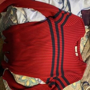 red with blue stripes